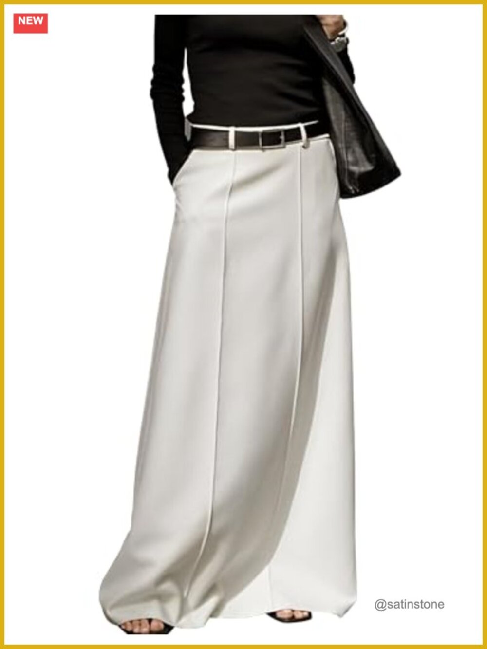100% Polyester High Waist Maxi Skirt with Pockets H Line Floor Length